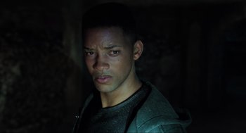 Movie still from “Gemini Man” (2019), directed by Ang Lee – A person wearing a jacket; Close Up shot, High angle