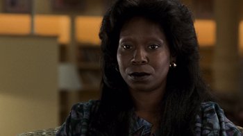 Movie still from “Ghost” (1990), directed by Jerry Zucker – A person with long black hair; Close Up shot, Low angle