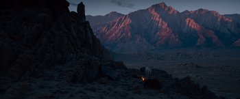 Movie still from “Gladiator” (2000), directed by Ridley Scott – A goat standing on top of a rocky hill; Extreme Wide shot, High angle