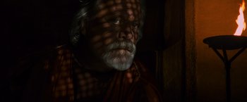 Movie still from “Gladiator” (2000), directed by Ridley Scott – A person with a beard and mustache; Close Up shot, Low angle