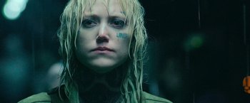 Movie still from “God Is a Bullet” (2023), directed by Nick Cassavetes – A person with blonde hair; Close Up shot, Low angle