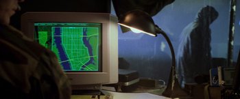 Movie still from “Godzilla” (1998), directed by Roland Emmerich – A computer monitor with a map on it; Extreme Close Up shot, High angle