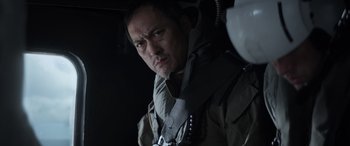 Movie still from “Godzilla” (2014), directed by Gareth Edwards – A person wearing a helmet; Close Up shot, Low angle