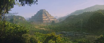 Movie still from “Godzilla: King of the Monsters” (2019), directed by Michael Dougherty – A view of a pyramid in the middle of a jungle; Extreme Wide shot, Low angle
