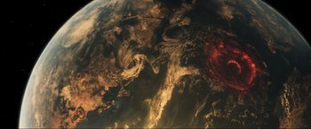 Movie still from “Greenland” (2020), directed by Ric Roman Waugh – A view of the earth taken from space; Extreme Wide shot, Overhead angle