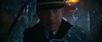 Movie still from “Greyhound” (2020), directed by Aaron Schneider – A person wearing a uniform; Close Up shot, Low angle