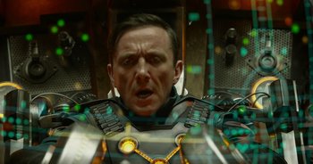 Movie still from “Guardians of the Galaxy” (2014), directed by James Gunn – A person wearing a costume; Close Up shot, Low angle