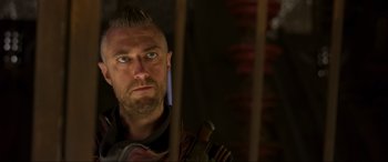 Movie still from “Guardians of the Galaxy Vol. 2” (2017), directed by James Gunn – A person looking at the camera; Close Up shot, Over the shoulder angle