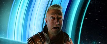 Movie still from “Guardians of the Galaxy Vol. 2” (2017), directed by James Gunn – A person with a surprised look on their face; Close Up shot, Overhead angle
