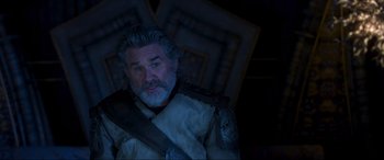 Movie still from “Guardians of the Galaxy Vol. 2” (2017), directed by James Gunn – An old man with a beard and a white shirt; Close Up shot, Low angle