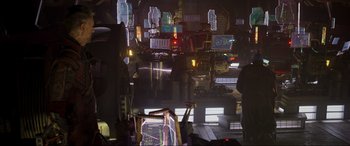 Movie still from “Guardians of the Galaxy Vol. 2” (2017), directed by James Gunn – A room filled with lots and lots of lights; Extreme Wide shot, Over the shoulder angle