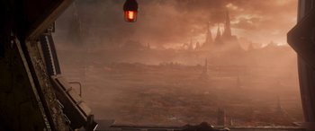 Movie still from “Guardians of the Galaxy Vol. 2” (2017), directed by James Gunn – An image of an image that is being displayed; Extreme Wide shot, High angle