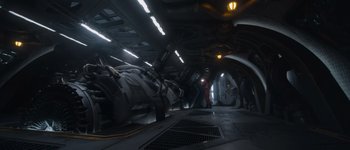 Movie still from “Guardians of the Galaxy Vol. 3” (2023), directed by James Gunn – An image of an inside of a space ship; Extreme Wide shot, High angle