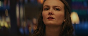 Movie still from “Halloween” (2018), directed by David Gordon Green – A woman's face looking upward; Close Up shot, Over the shoulder angle