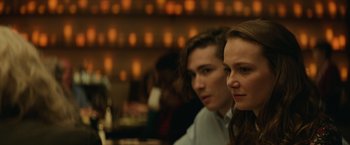 Movie still from “Halloween” (2018), directed by David Gordon Green – A man and a woman sitting at a table in front of candles; Close Up shot, Over the shoulder angle