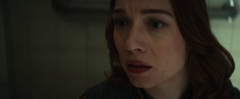 Movie still from “Halloween” (2018), directed by David Gordon Green – A person looking at the camera; Close Up shot, Low angle