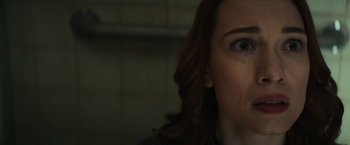 Movie still from “Halloween” (2018), directed by David Gordon Green – A woman's eyes and face; Close Up shot, Low angle