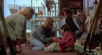 Movie still from “Halloween 4: The Return of Michael Myers” (1988), directed by Dwight H. Little – A group of people sitting on the ground; Wide shot, Low angle