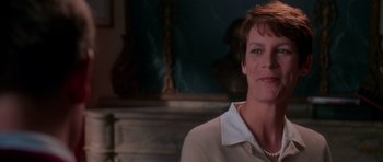 Movie still from “Halloween H20: 20 Years Later” (1998), directed by Steve Miner – A person with short brown hair; Close Up shot, Over the shoulder angle