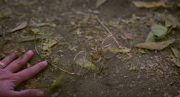 Movie still from “Halloween: The Curse of Michael Myers” (1995), directed by Joe Chappelle – A pair of eyeglasses sitting on the ground; Extreme Close Up shot, Overhead angle
