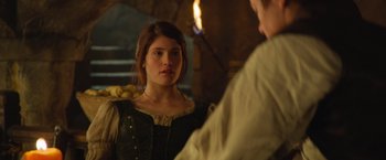 Movie still from “Hansel & Gretel: Witch Hunters” (2013), directed by Tommy Wirkola – A woman in a medieval dress looking into a mirror; Close Up shot, Over the shoulder angle
