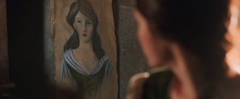 Movie still from “Hansel & Gretel: Witch Hunters” (2013), directed by Tommy Wirkola – A painting of a woman in a green dress; Close Up shot, Over the shoulder angle
