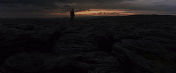 Movie still from “Harry Potter and the Deathly Hallows: Part 1” (2010), directed by David Yates – A man standing on top of a hill at sunset; Extreme Wide shot, High angle