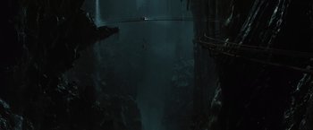 Movie still from “Harry Potter and the Deathly Hallows: Part 2” (2011), directed by David Yates – A view of a dark forest from the ground level; Extreme Wide shot, High angle
