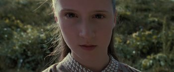 Movie still from “Harry Potter and the Deathly Hallows: Part 2” (2011), directed by David Yates – A young girl's face; Close Up shot, High angle