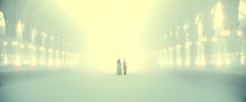 Movie still from “Harry Potter and the Deathly Hallows: Part 2” (2011), directed by David Yates – A man and a woman are standing in the middle of a tunnel; Extreme Wide shot, Low angle