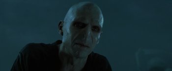 Movie still from “Harry Potter and the Goblet of Fire” (2005), directed by Mike Newell – A person with a bald head; Close Up shot, Low angle