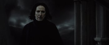 Movie still from “Harry Potter and the Half-Blood Prince” (2009), directed by David Yates – Severus snape in a dark room; Close Up shot, Low angle