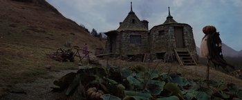 Movie still from “Harry Potter and the Order of the Phoenix” (2007), directed by David Yates – A woman walking in front of an old stone building; Extreme Wide shot, Low angle