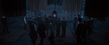 Movie still from “Harry Potter and the Order of the Phoenix” (2007), directed by David Yates – A group of people standing around in a room; Wide shot, High angle