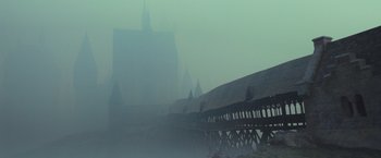 Movie still from “Harry Potter and the Order of the Phoenix” (2007), directed by David Yates – A wooden bridge in the middle of a foggy day; Extreme Wide shot, Low angle