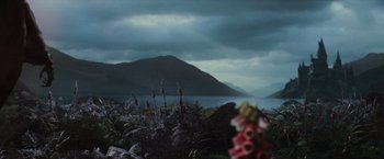 Movie still from “Harry Potter and the Prisoner of Azkaban” (2004), directed by Alfonso Cuarón – A view of a body of water with a mountain in the background; Extreme Wide shot, Low angle
