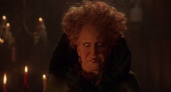Movie still from “Hocus Pocus” (1993), directed by Kenny Ortega – A person wearing a wig; Close Up shot, Low angle