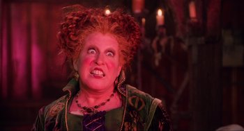 Movie still from “Hocus Pocus” (1993), directed by Kenny Ortega – A person wearing a costume; Close Up shot, Low angle