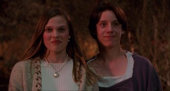 Movie still from “Hocus Pocus” (1993), directed by Kenny Ortega – Two young women standing next to each other; Close Up shot, Low angle
