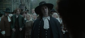 Movie still from “Hocus Pocus 2” (2022), directed by Anne Fletcher – A group of people dressed up in costumes; Medium shot, Over the shoulder angle