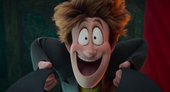 Movie still from “Hotel Transylvania 4: Transformania” (2022), directed by Jennifer Kluska – A person's face with a big smile; Close Up shot, Low angle