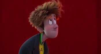 Movie still from “Hotel Transylvania 4: Transformania” (2022), directed by Jennifer Kluska – A man with a messy hair style is looking to his left; Close Up shot, Low angle