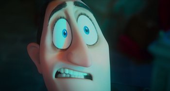 Movie still from “Hotel Transylvania 4: Transformania” (2022), directed by Jennifer Kluska – The face of an animated character; Close Up shot, High angle