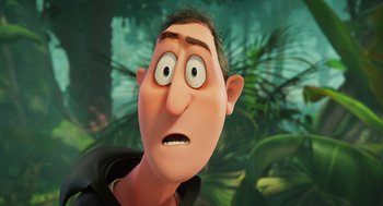 Movie still from “Hotel Transylvania 4: Transformania” (2022), directed by Jennifer Kluska – An animated man with a surprised look on his face; Close Up shot, High angle