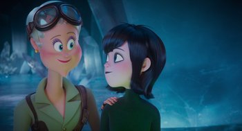 Movie still from “Hotel Transylvania 4: Transformania” (2022), directed by Jennifer Kluska – Two animated characters looking at one another; Close Up shot, Over the shoulder angle