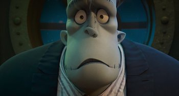 Movie still from “Hotel Transylvania 4: Transformania” (2022), directed by Jennifer Kluska – The head and face of a cartoon character; Close Up shot, Low angle