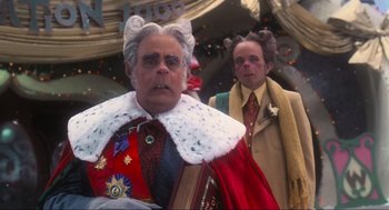 Movie still from “How the Grinch Stole Christmas” (2000), directed by Ron Howard – Two men dressed up in costumes for a christmas event; Close Up shot, Low angle