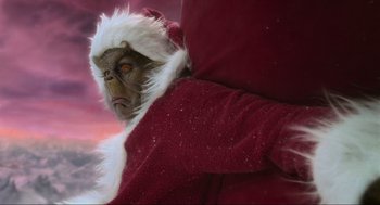 Movie still from “How the Grinch Stole Christmas” (2000), directed by Ron Howard – The head of a christmas character; Close Up shot, Low angle