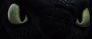 Movie still from “How to Train Your Dragon” (2010), directed by Chris Sanders – View of the eye of a dragon; Extreme Close Up shot, Overhead angle