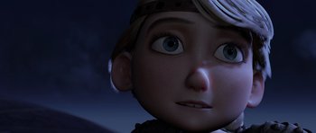 Movie still from “How to Train Your Dragon” (2010), directed by Chris Sanders – The face of a cartoon character; Close Up shot, Low angle